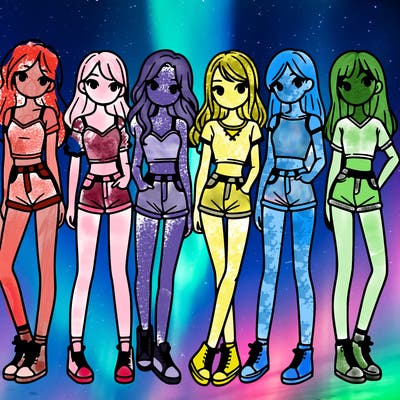 a group of girls wearing crop tops and shorts