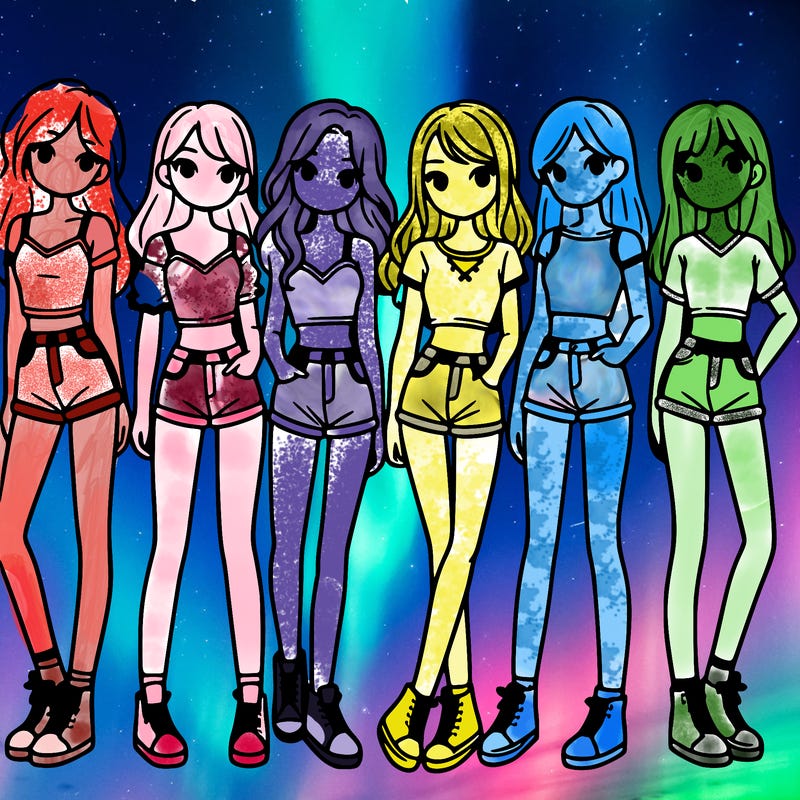 a group of girls wearing crop tops and shorts