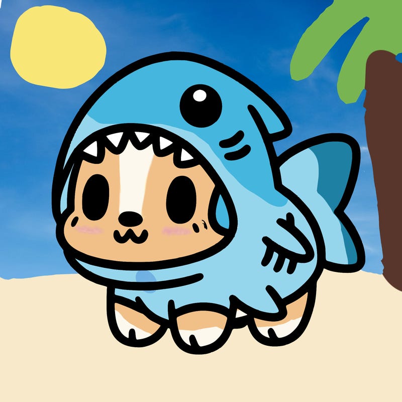 cute dog wearing a shark costume