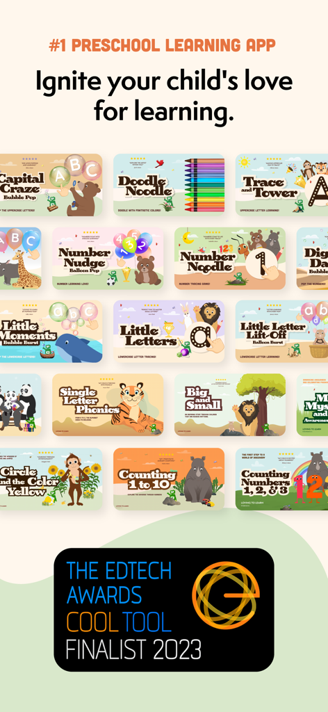 Kokotree: Preschool Learning - A collection of educational games and lessons from the Kokotree preschool learning app.