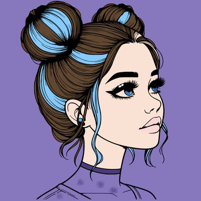 realistic girl with buns on the top of her head