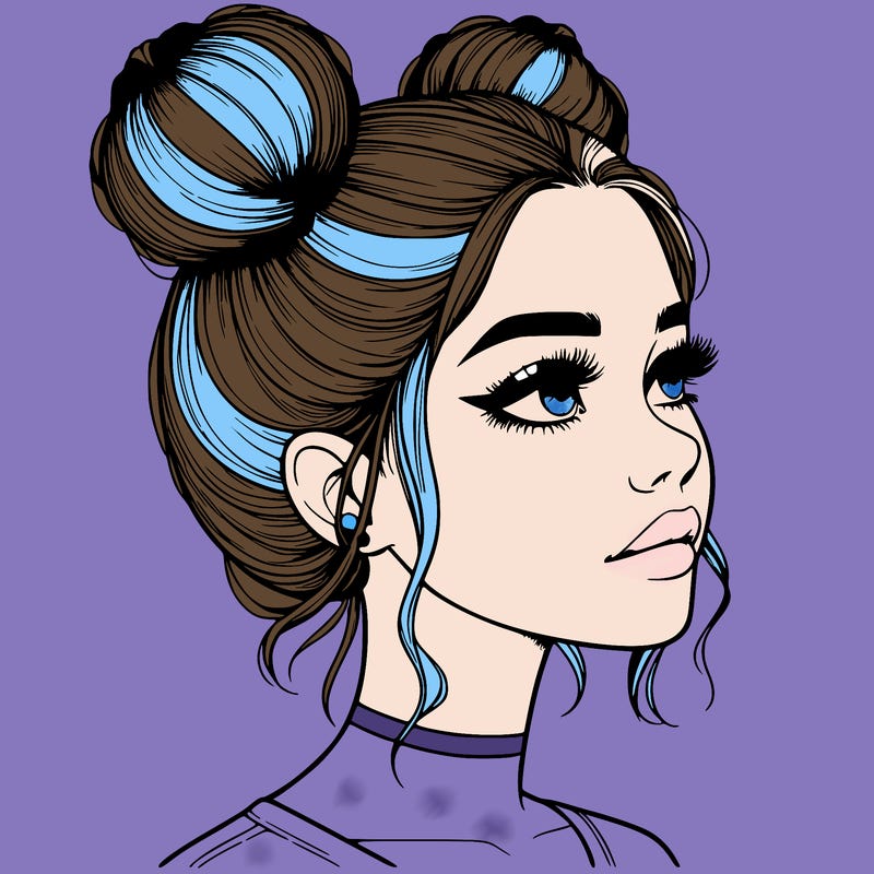 realistic girl with buns on the top of her head