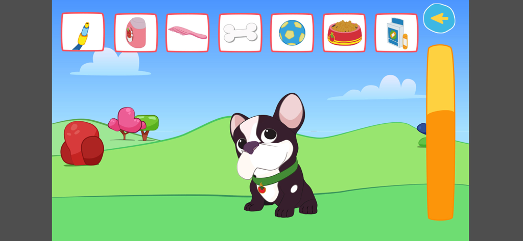 Tomate el perro en el minijuego de cuidado de mascotas de Cleo y Cuquin