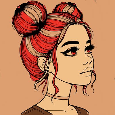 realistic girl with buns on the top of her head