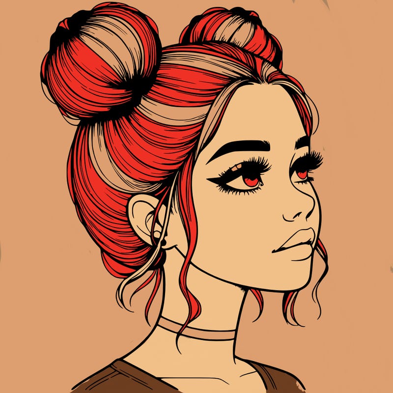 realistic girl with buns on the top of her head
