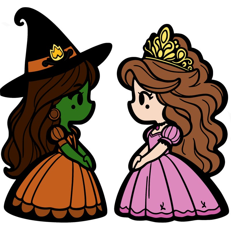 princess and witch facing each other