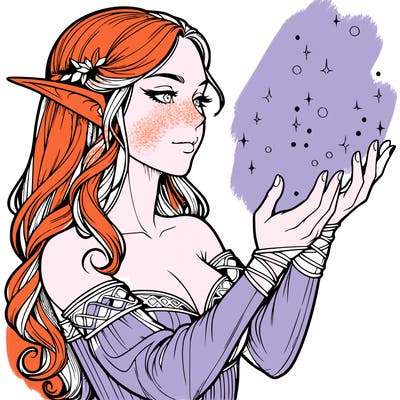 realistic elf girl doing magic
