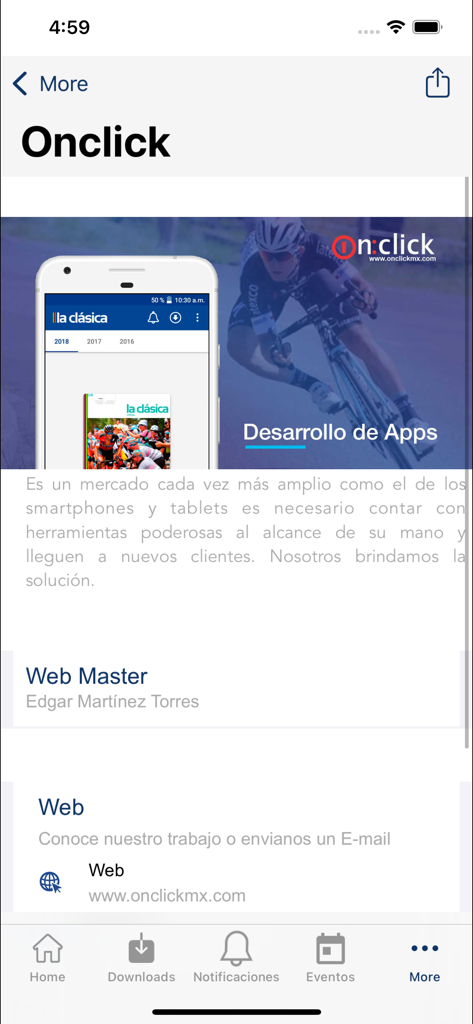 Revista la clásica - Developer information screen showing app development services for Revista la clásica.