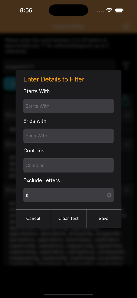 Unscrambler-Word - Word unscrambler filter options including starts with ends with and exclude letters.