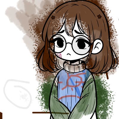 sad girl with glasses in a sweater