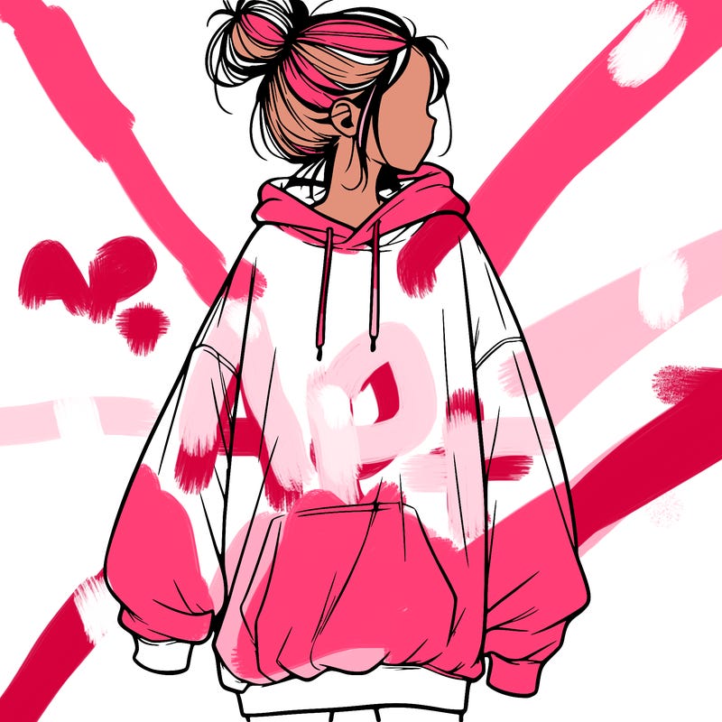 realistic girl with a oversized sweatshirt on and a bun