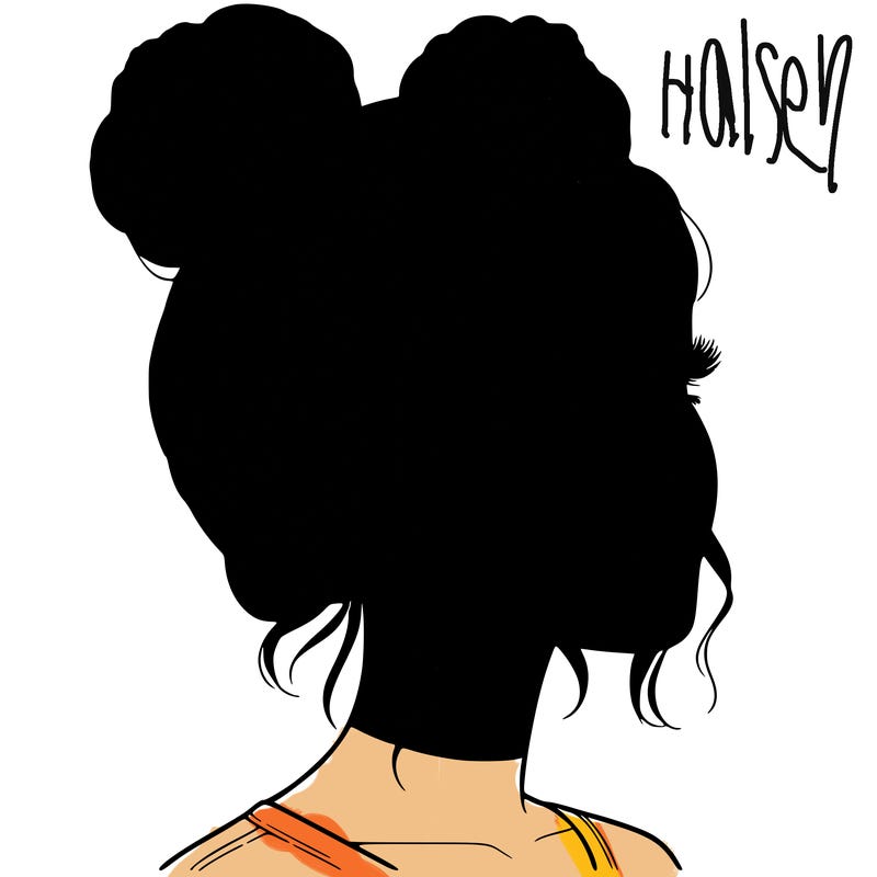 realistic girl with buns on the top of her head