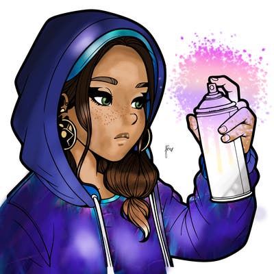 a realistic girl, spray painting