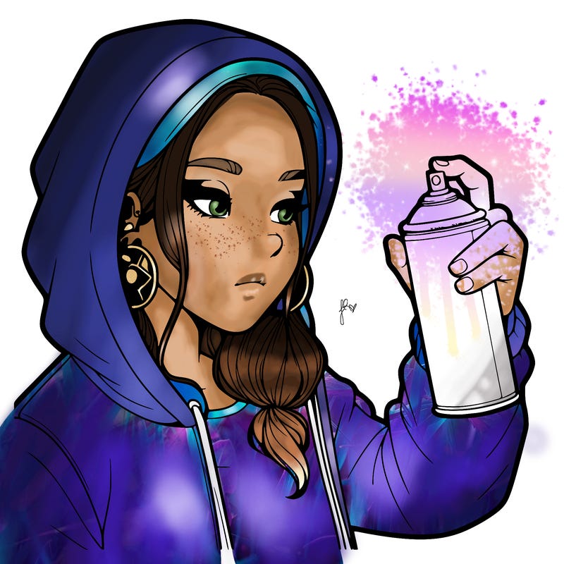 a realistic girl, spray painting