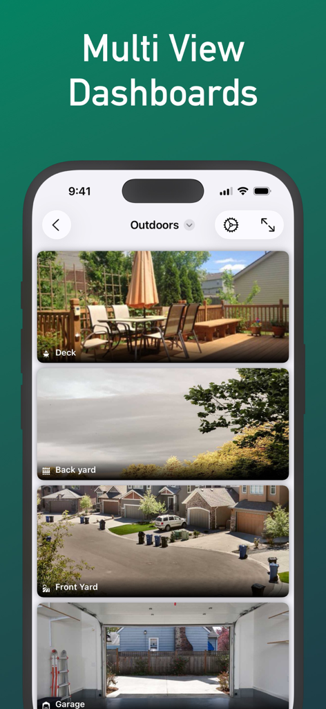 IP Camera Viewer - IPCams - IPCams app multi view dashboard displaying live security camera feeds on an iPhone