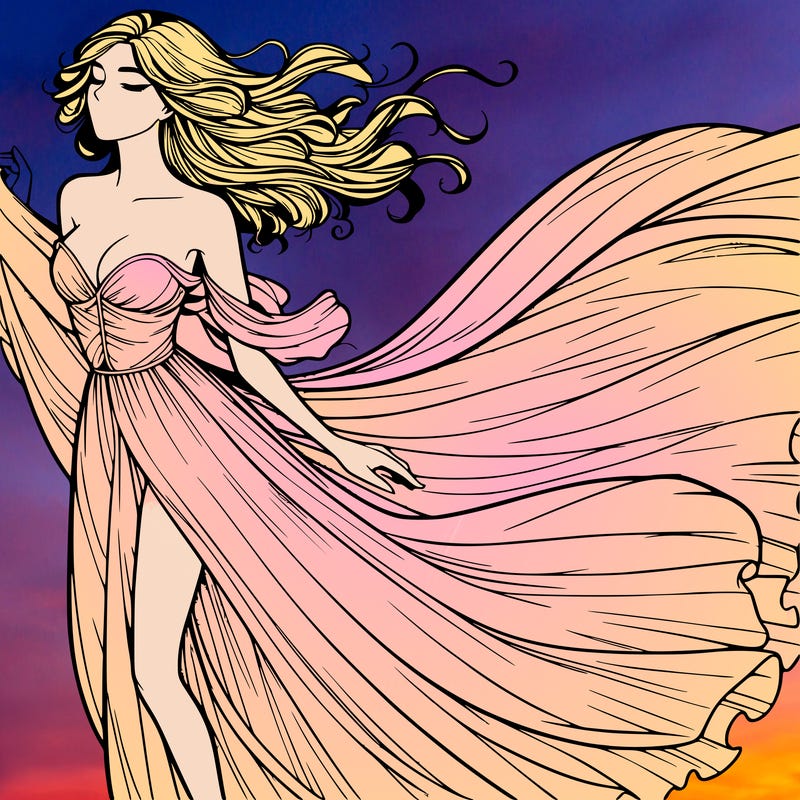 realistic woman in dress flowing the the wind