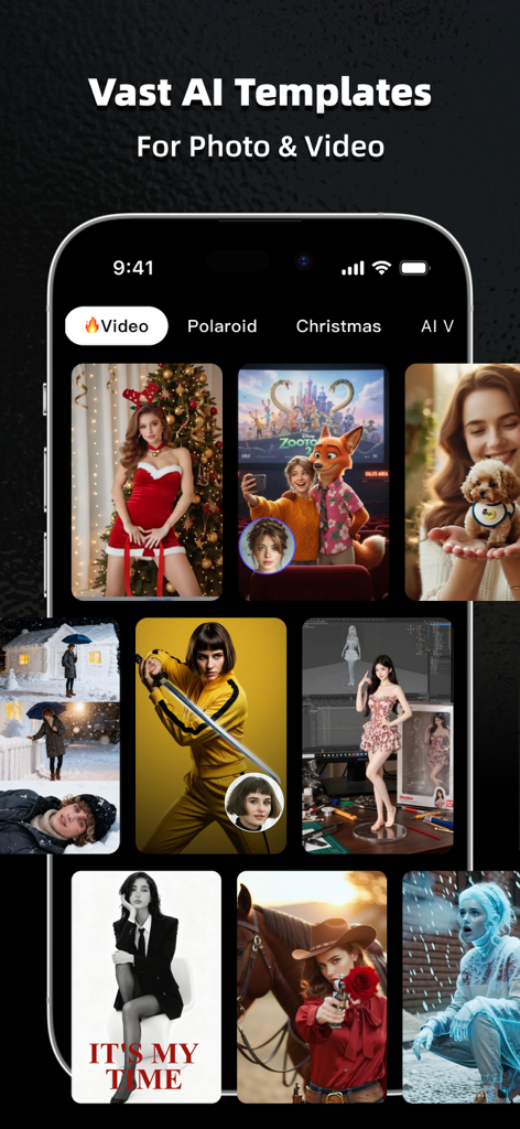AI Marvels - AI Photo Editor - Uma coleção de modelos criativos de IA para edição de fotos e vídeos na interface do aplicativo AI Marvels.