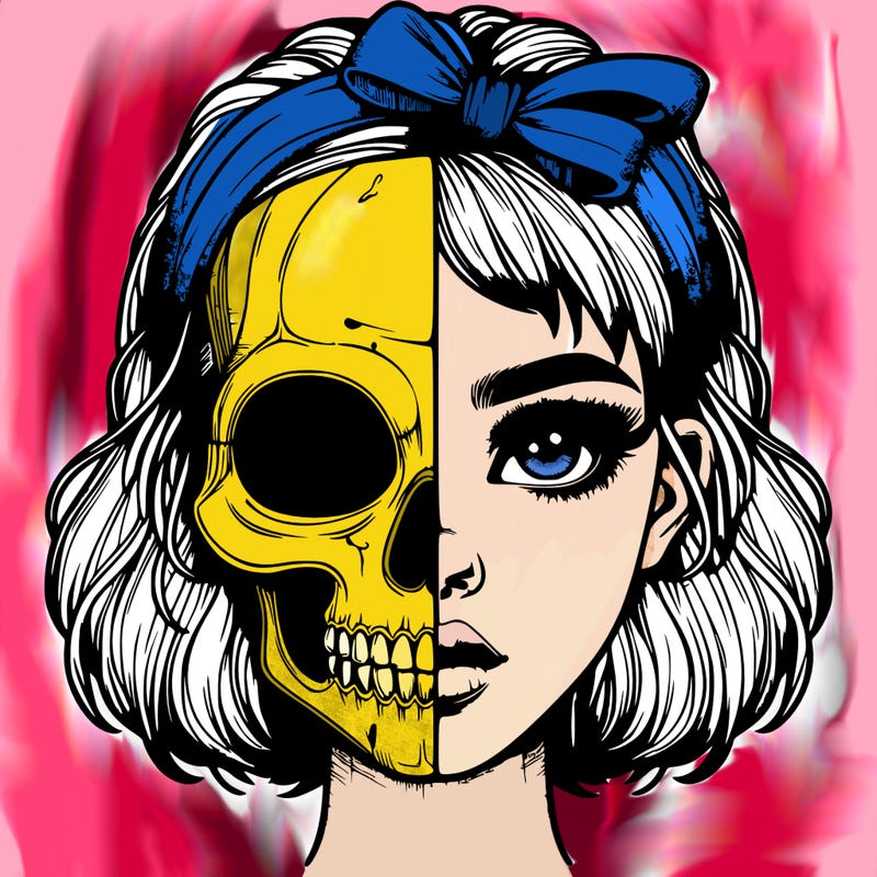 realistic girl with half skull mask