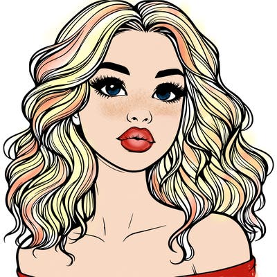 realistic girl with wavy hair and lips