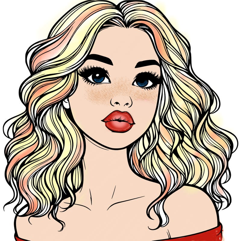 realistic girl with wavy hair and lips