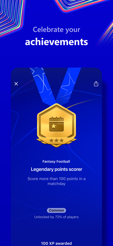 Ein goldenes Abzeichen für den Erfolg 'Legendary points scorer' in der UEFA Gaming App