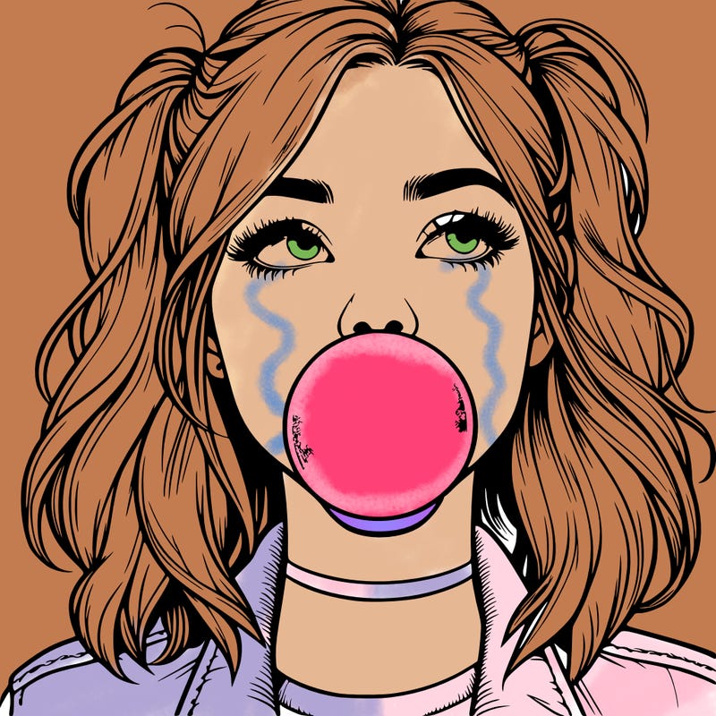 realististic girl blowing bubble -gum