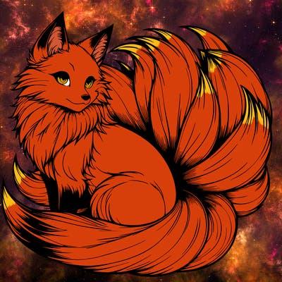 realistic detailed 9 tailed anime fox