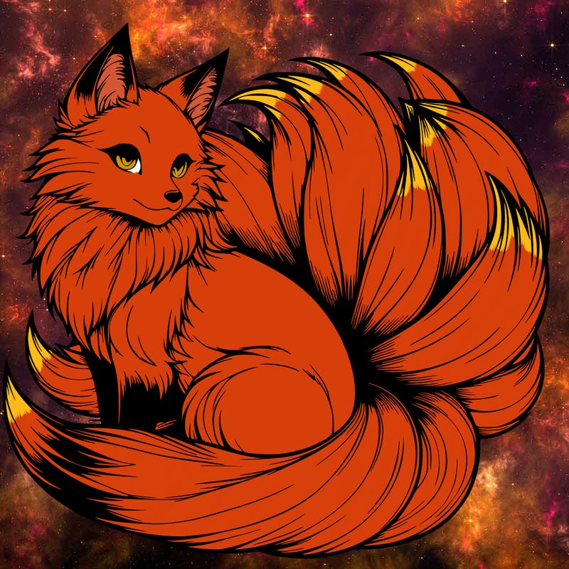 realistic detailed 9 tailed anime fox