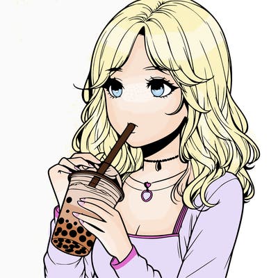 realistic girl drinking boba tea