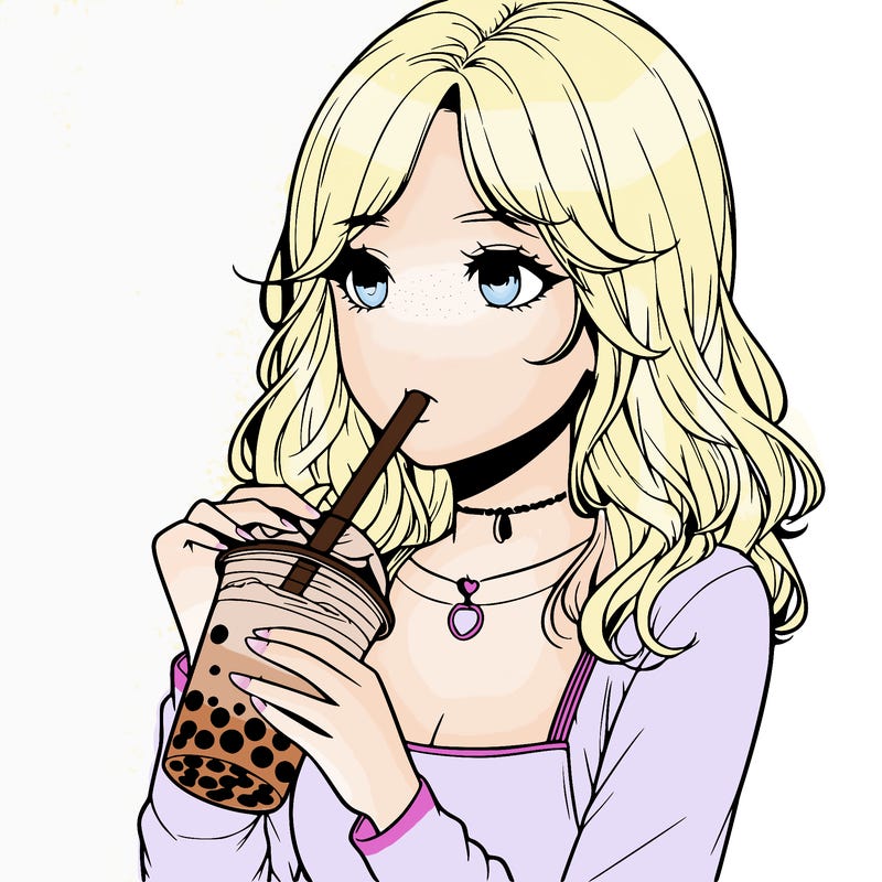 realistic girl drinking boba tea