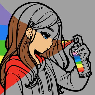 a realistic girl spray painting