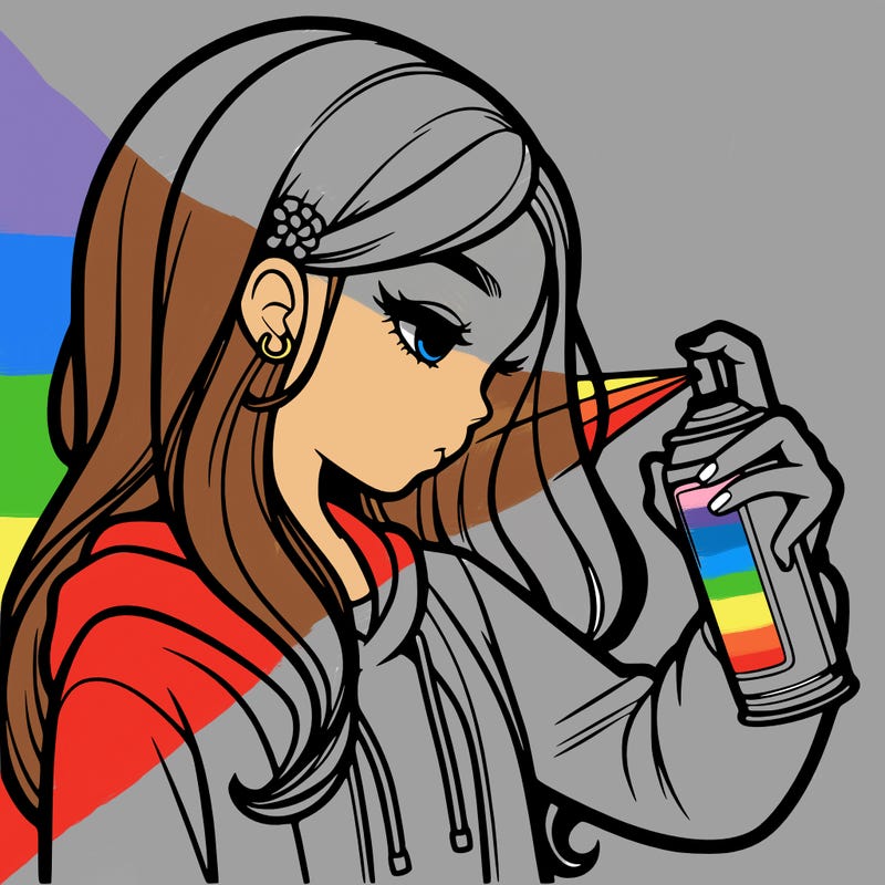 a realistic girl spray painting