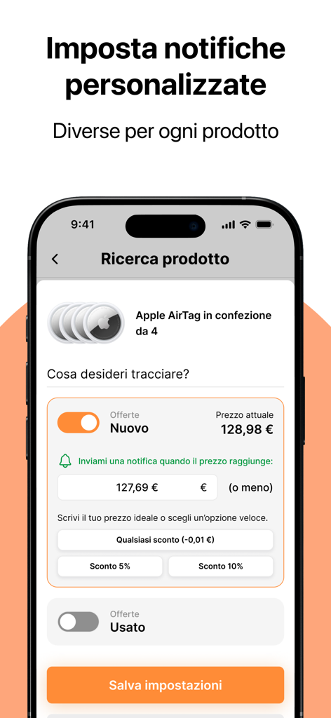 AZ Tracker - Oberfläche der AZ Tracker App zeigt benutzerdefinierte Preiseinstellungsbenachrichtigungen für ein Amazon-Produkt