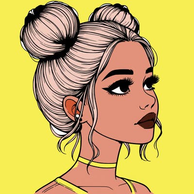 realistic girl with buns on the top of her head