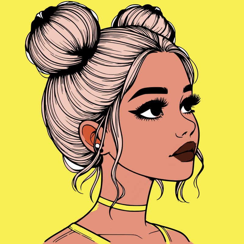realistic girl with buns on the top of her head