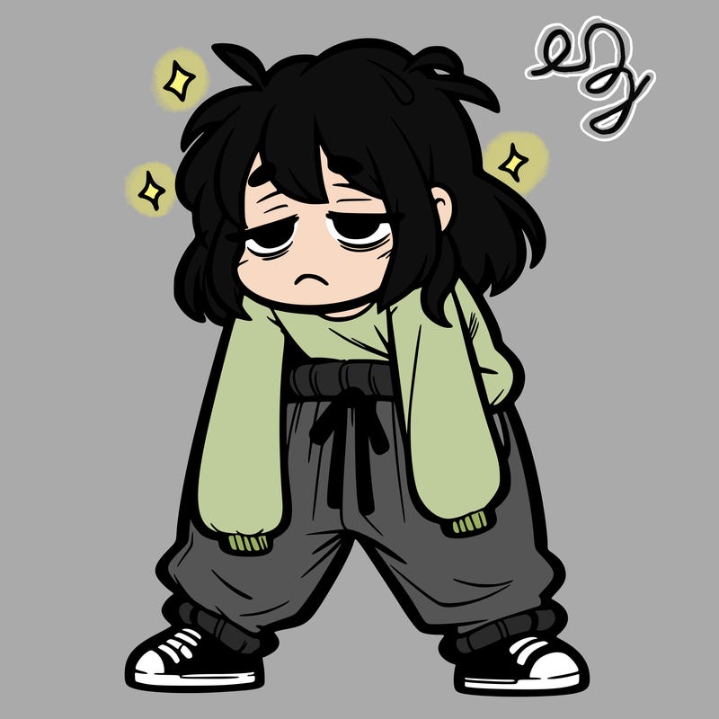 tired girl with baggy clothes