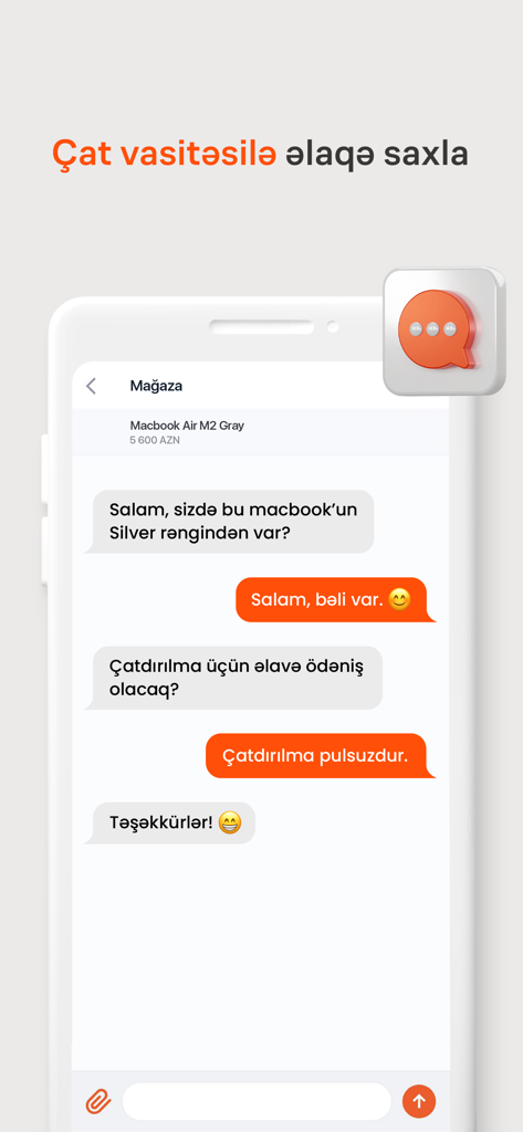 Tap.az app chat interface showing a conversation between a buyer and seller about a laptop