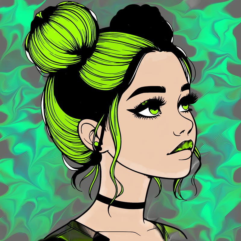 realistic girl with buns on the top of her head