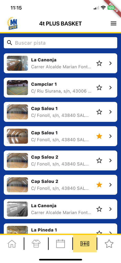 MNSport - A list of basketball courts and venue locations in the MNSport mobile app