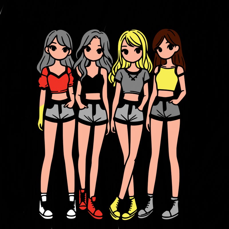 a group of girls wearing crop tops and shorts