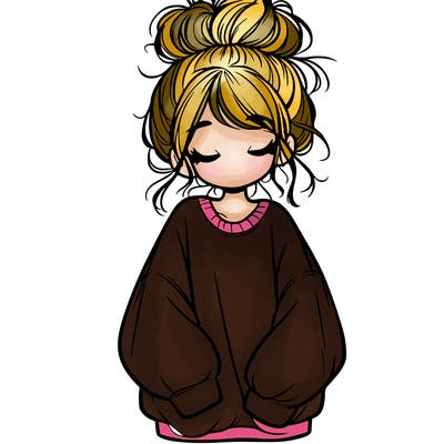 girl with baggy sweatshirt and messy bun