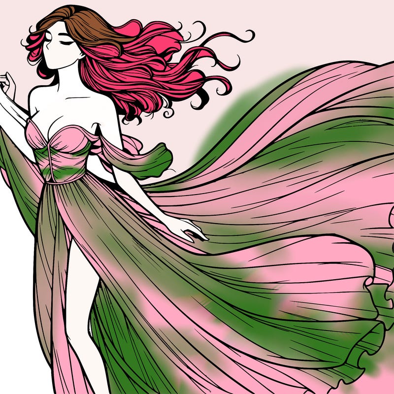 realistic woman in dress flowing the the wind