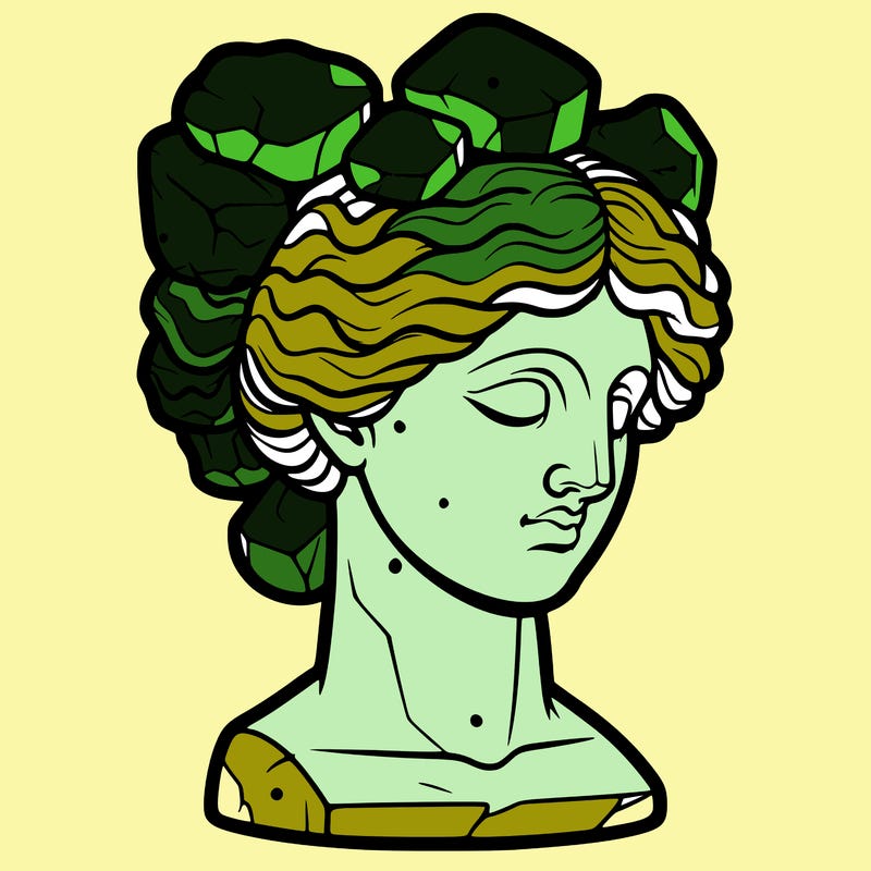 bust of a female statue with rock-shaped hair