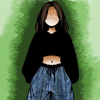 realistic girl faceless with baggy pants and a crop top