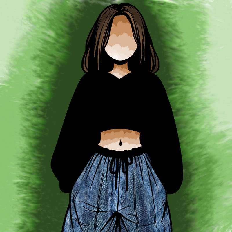 realistic girl faceless with baggy pants and a crop top