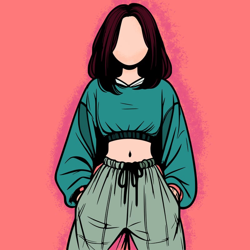realistic girl faceless with baggy pants and a crop top