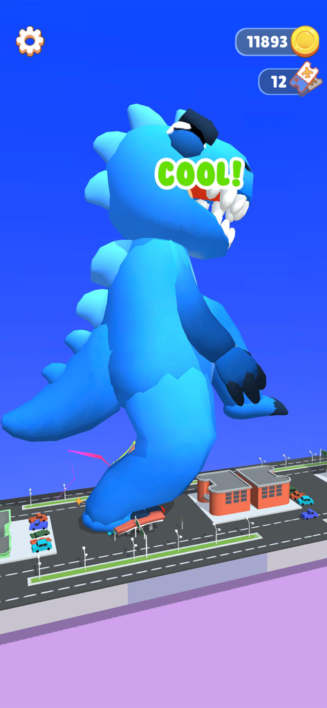 ASMR Tippy Toe - A giant blue monster stomping on a city street with cars and buildings in ASMR Tippy Toe