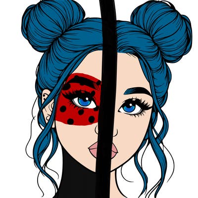 realistic girl with two buns on her hair and lips