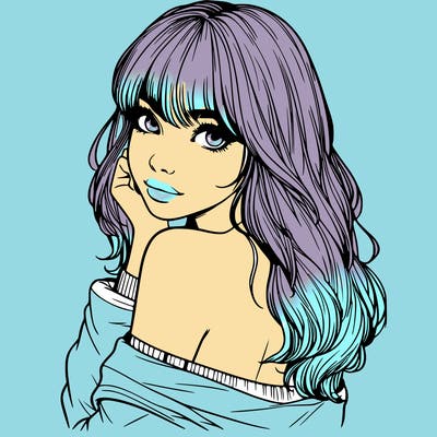 realistic girl with bangs looking over her shoulder