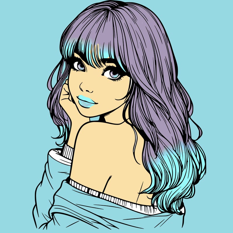 realistic girl with bangs looking over her shoulder